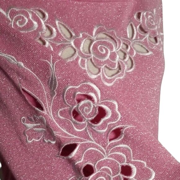 Bob Mackie Wearable Art Pink Floral Cutout Sparkly Tunic Cotton Blend NWT XL - Picture 6 of 8